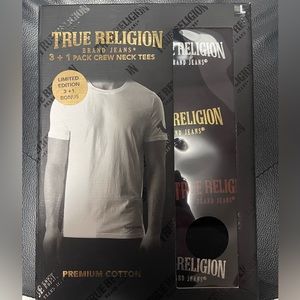 TRUE RELIGION 4-Pack Men's L Premium Cotton Crew Neck Logo T Shirt Black